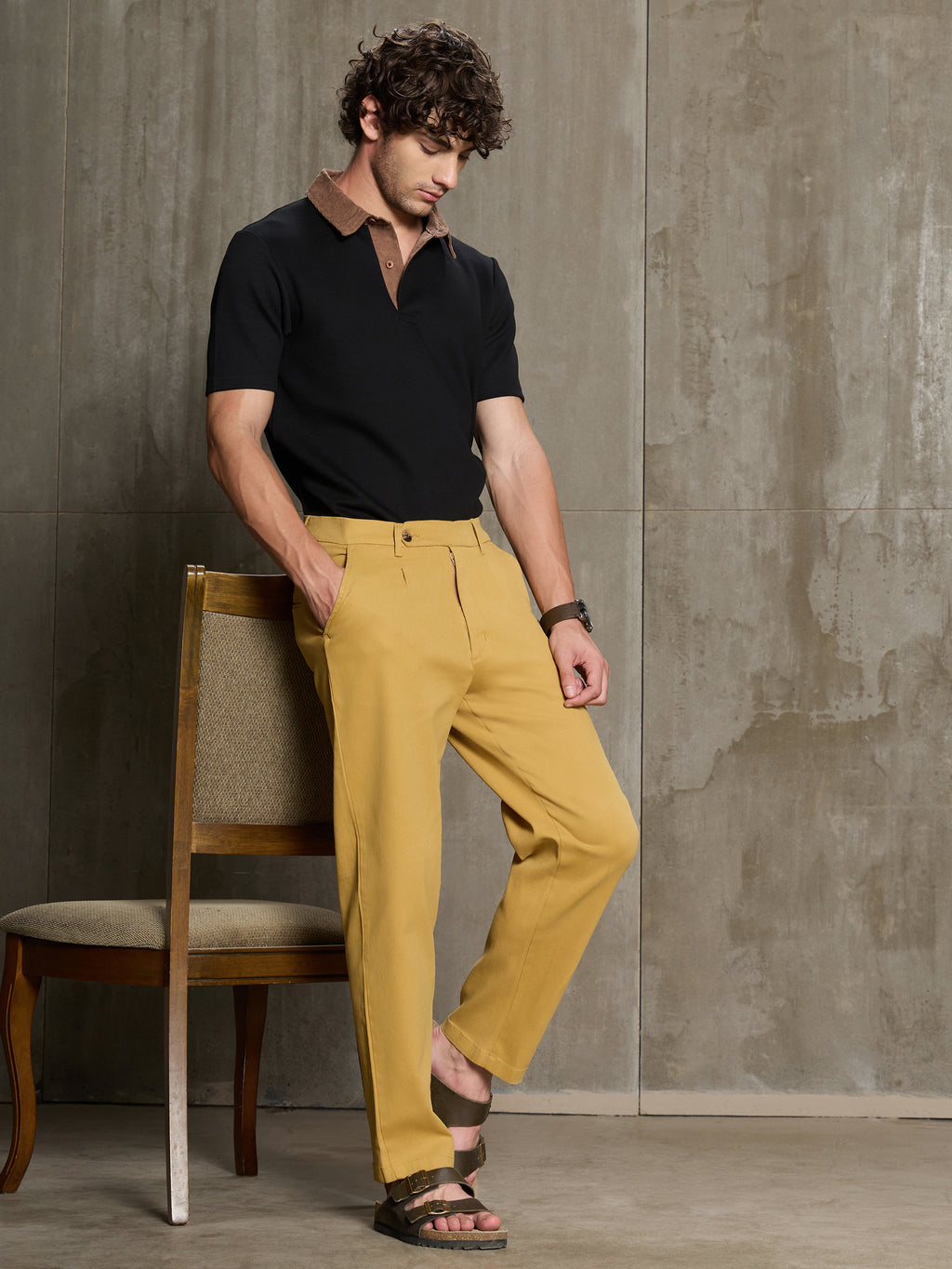 Cahoot Men's Mustard 100% Cotton Twill Pleated Trouser - view 5