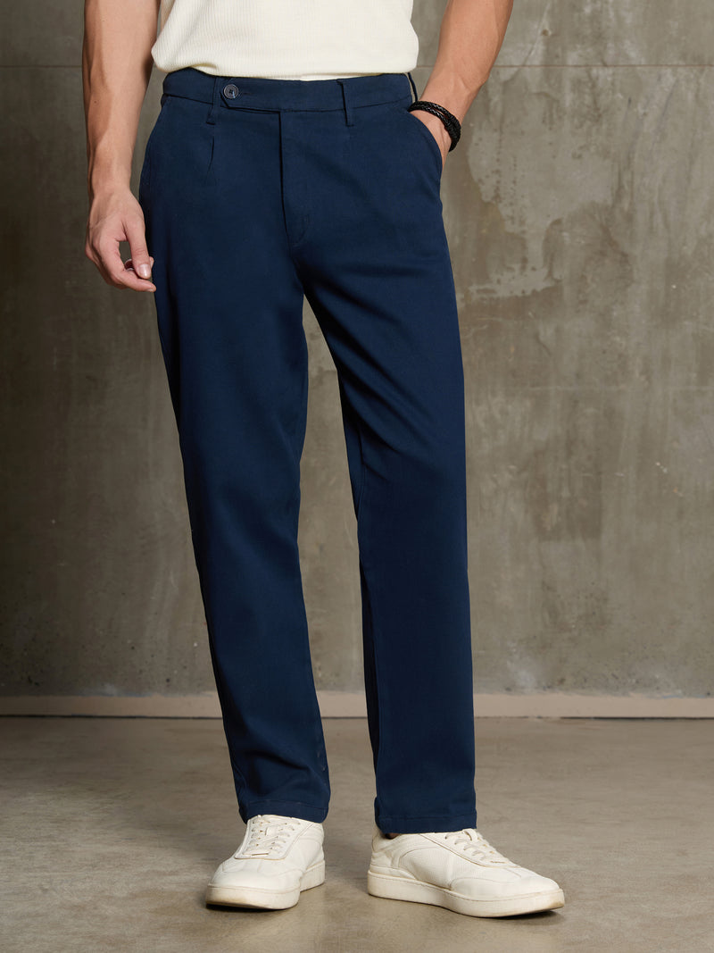 Cahoot Men's Navy 100% Cotton Twill Pleated Trouser - view 1