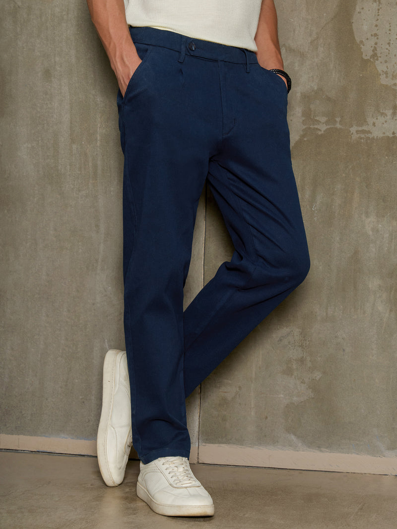 Cahoot Men's Navy 100% Cotton Twill Pleated Trouser - view 2