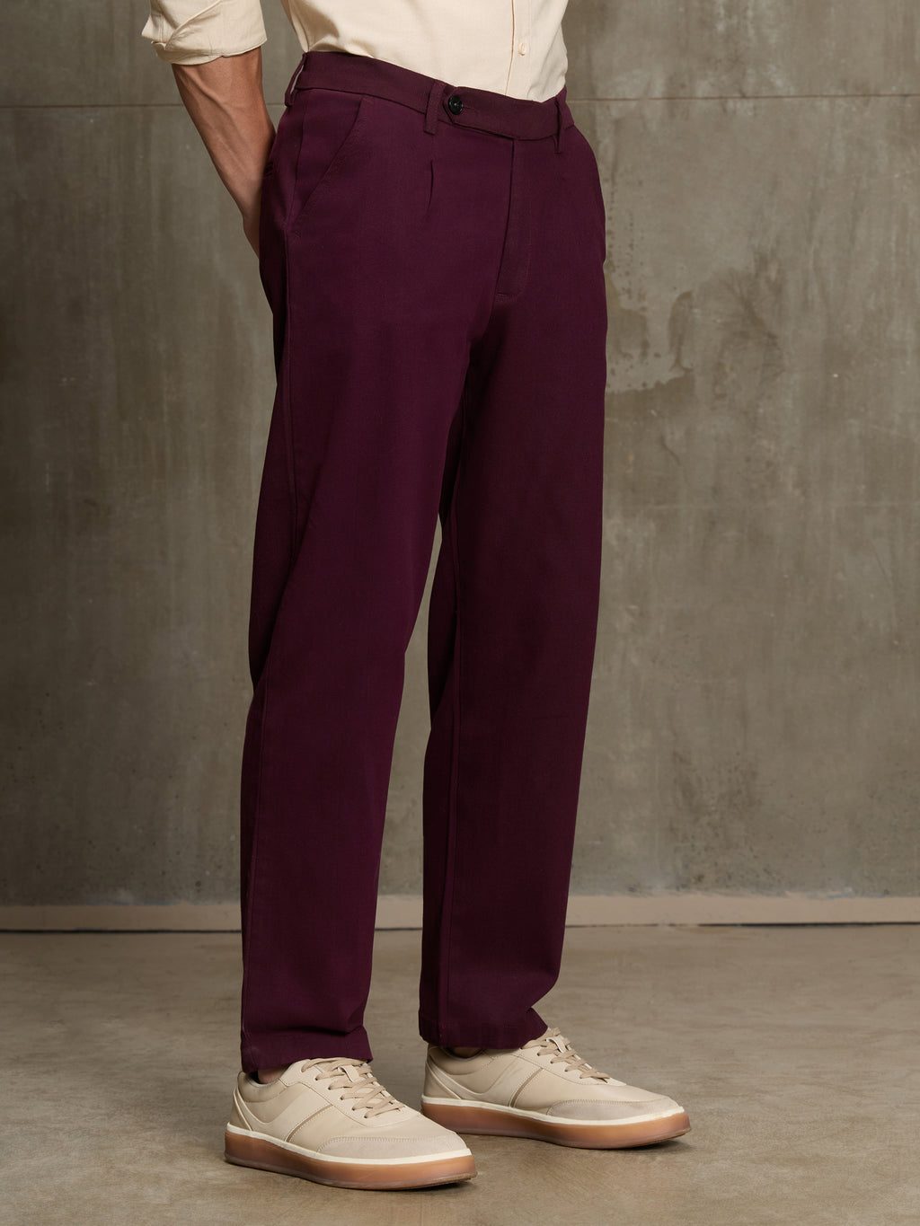 Cahoot Men's Wine 100% Cotton Twill Pleated Trouser - view 3
