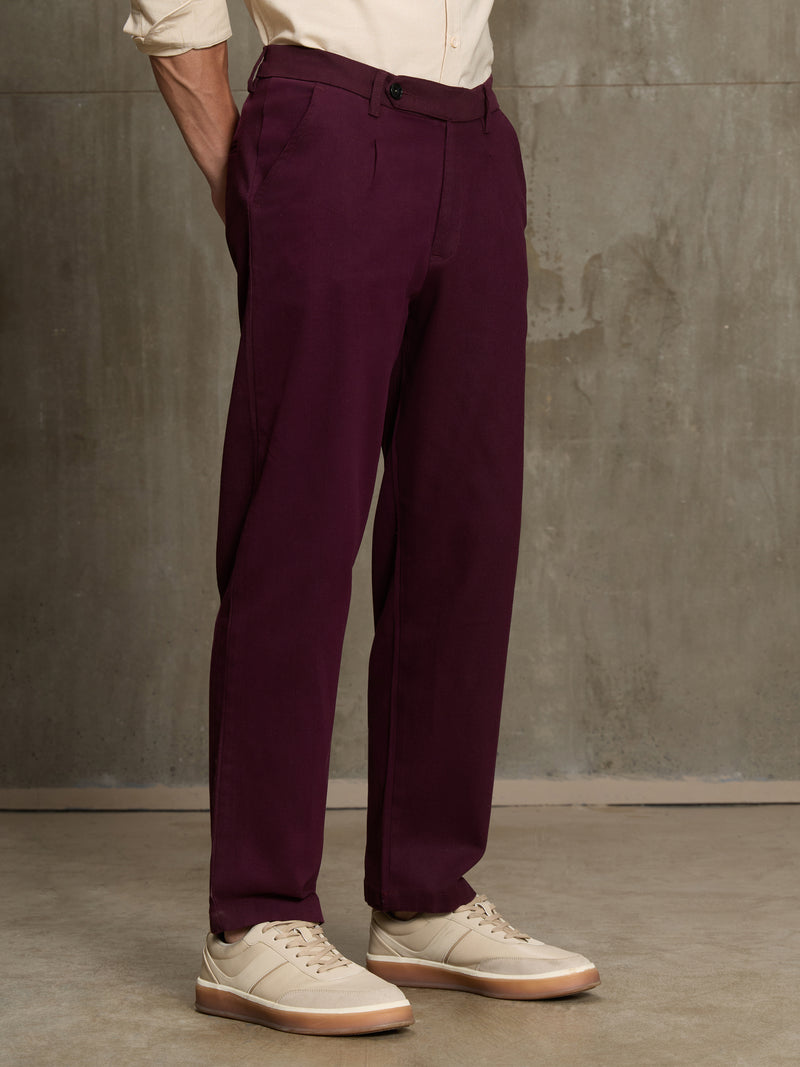Cahoot Men's Wine 100% Cotton Twill Pleated Trouser - view 3