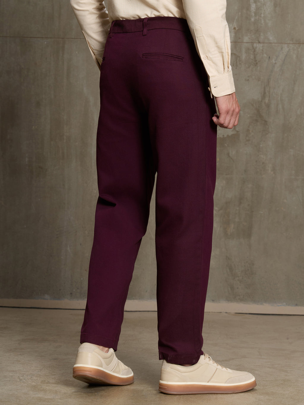 Cahoot Men's Wine 100% Cotton Twill Pleated Trouser - view 4