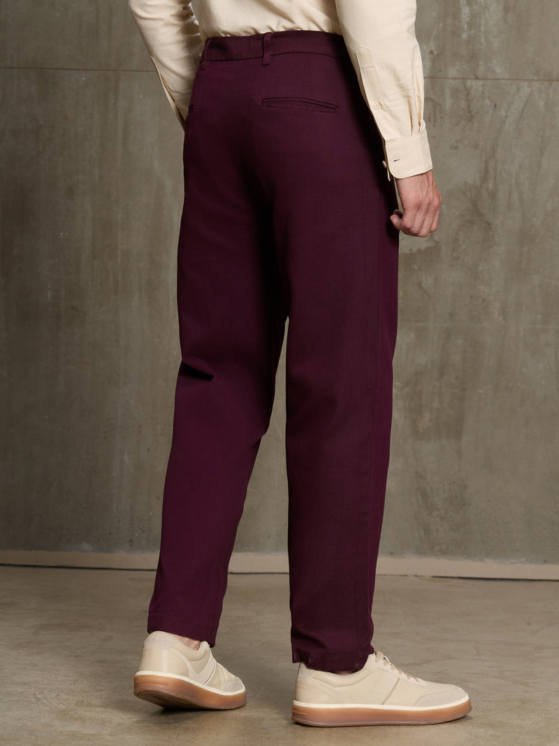 Cahoot Men's Wine 100% Cotton Twill Pleated Trouser - view 4