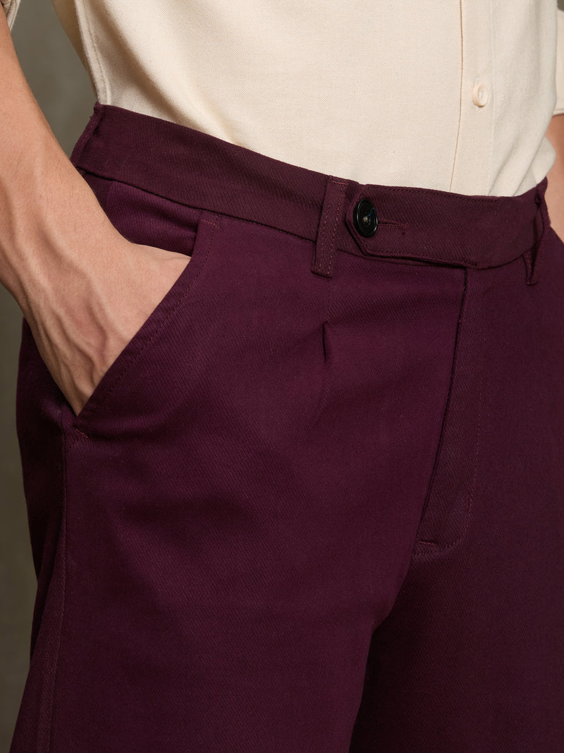 Cahoot Men's Wine 100% Cotton Twill Pleated Trouser - view 6