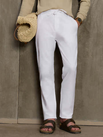 White Textured Cotton Tapered Fit Trousers