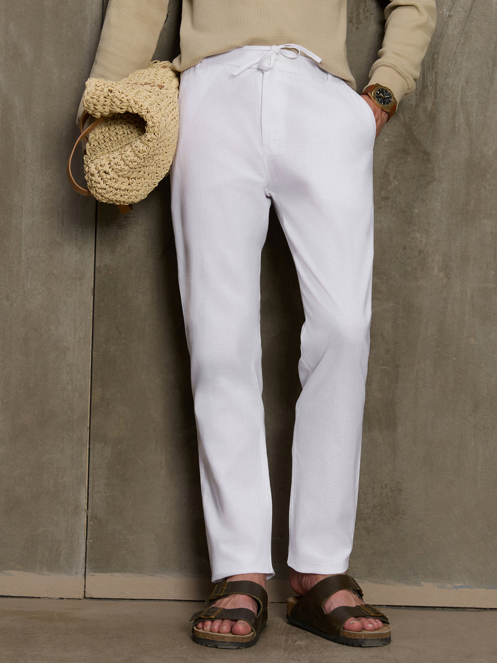 Cahoot Men's White Textured Cotton Relaxed Fit Trouser - view 1