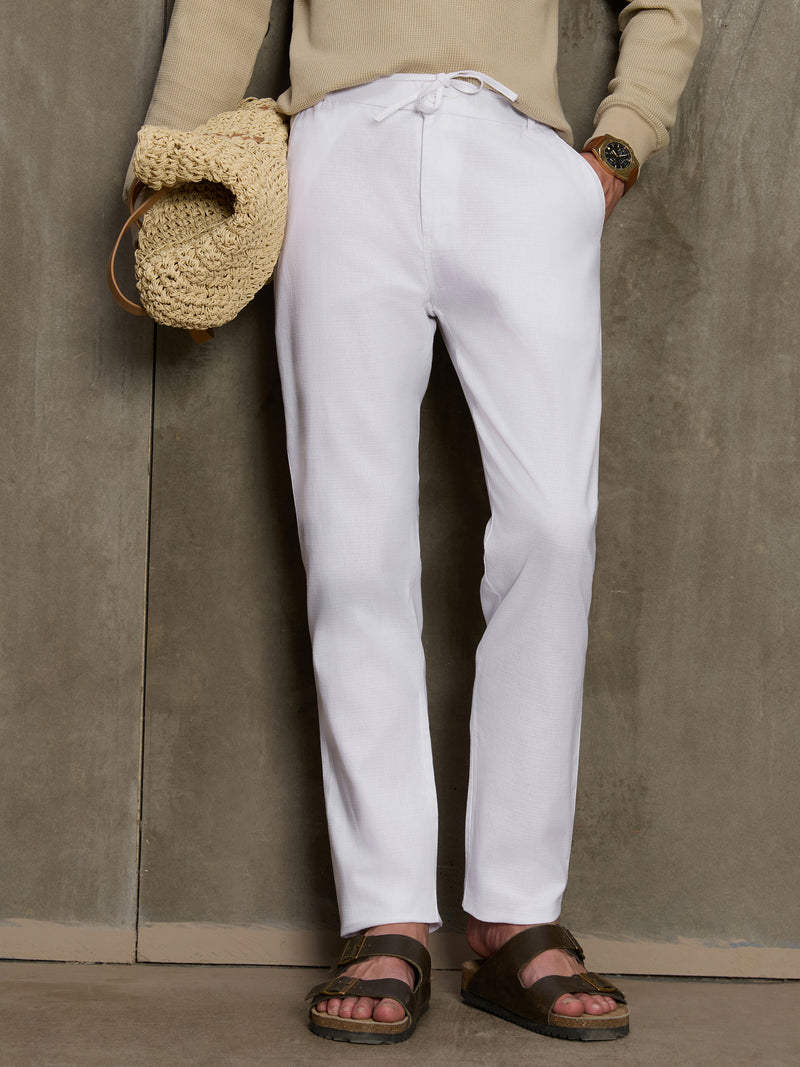 Cahoot Men's White Textured Cotton Relaxed Fit Trouser - view 1