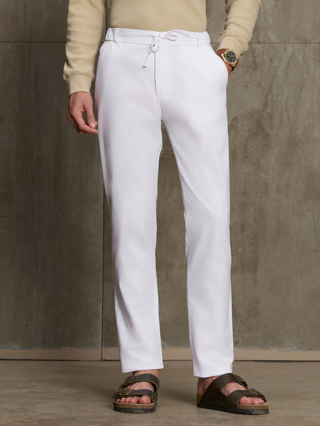 Cahoot Men's White Textured Cotton Relaxed Fit Trouser - view 2