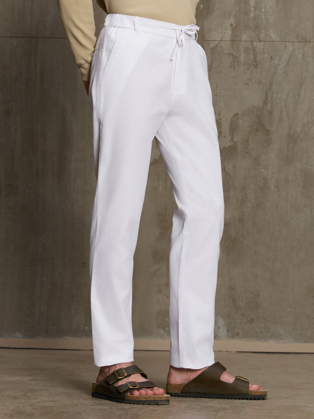 Cahoot Men's White Textured Cotton Relaxed Fit Trouser - view 3