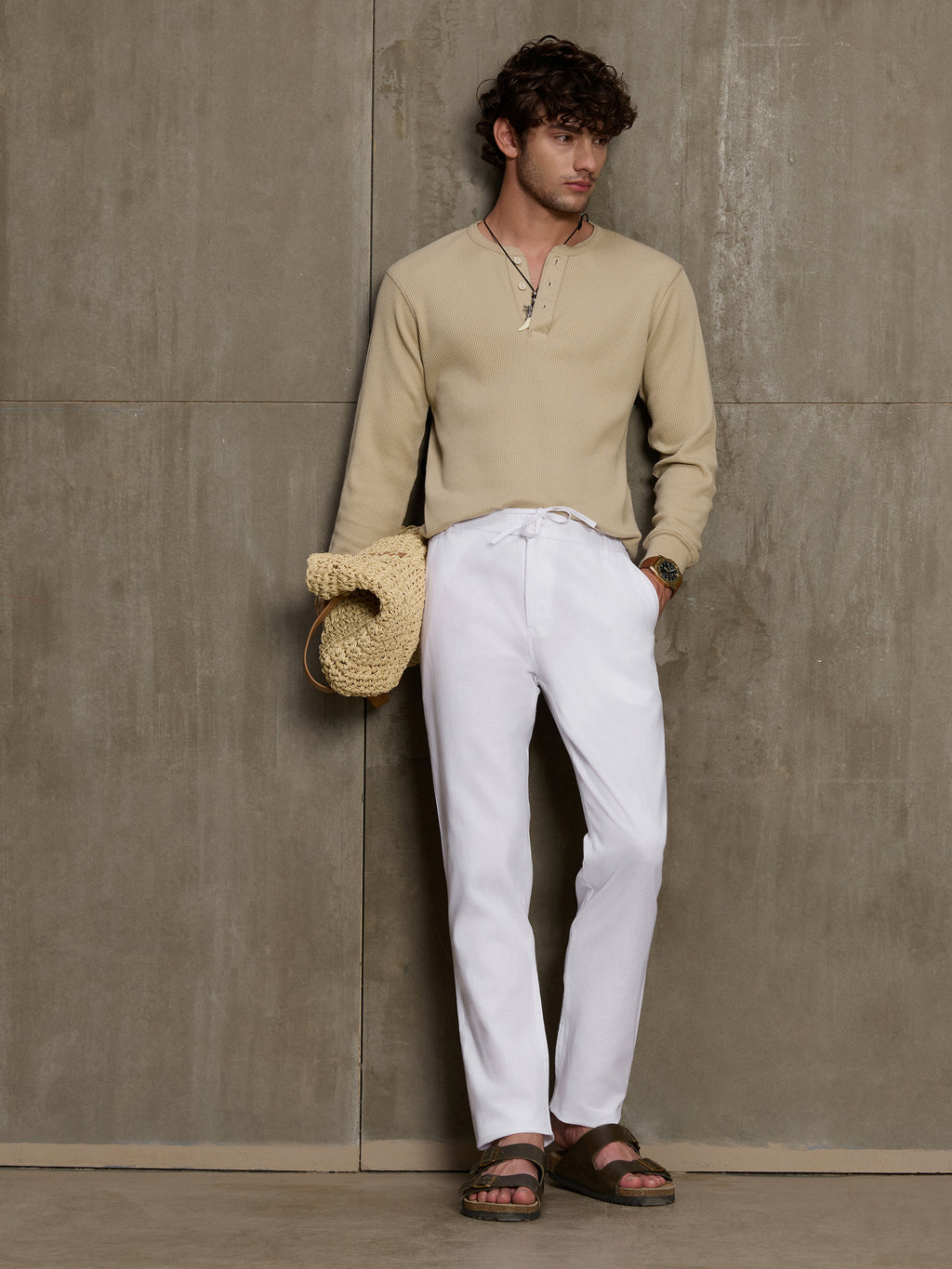 Cahoot Men's White Textured Cotton Relaxed Fit Trouser - view 5