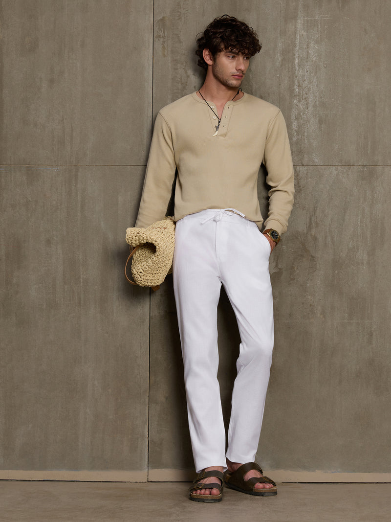 Cahoot Men's White Textured Cotton Relaxed Fit Trouser - view 5