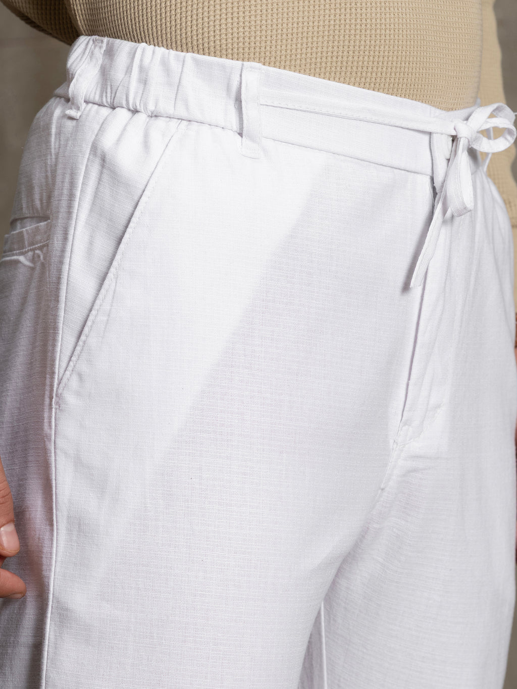 Cahoot Men's White Textured Cotton Relaxed Fit Trouser - view 7