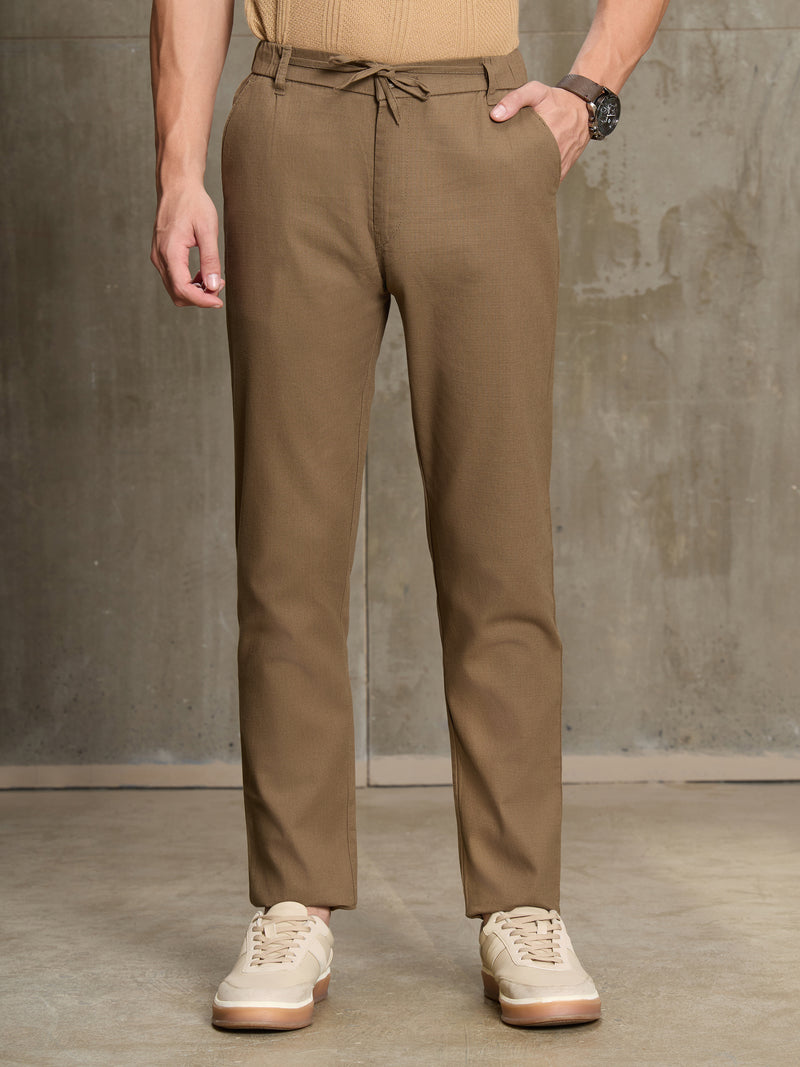 Cahoot Men's Light Brown Cotton Slub Regular Fit Trouser - view 1