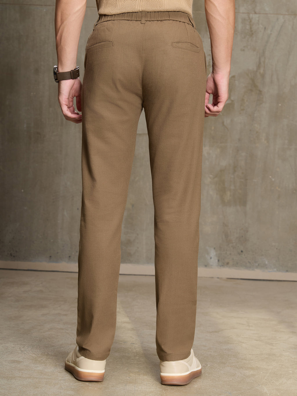 Cahoot Men's Light Brown Cotton Slub Regular Fit Trouser - view 4