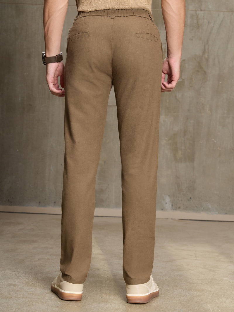 Cahoot Men's Light Brown Cotton Slub Regular Fit Trouser - view 4