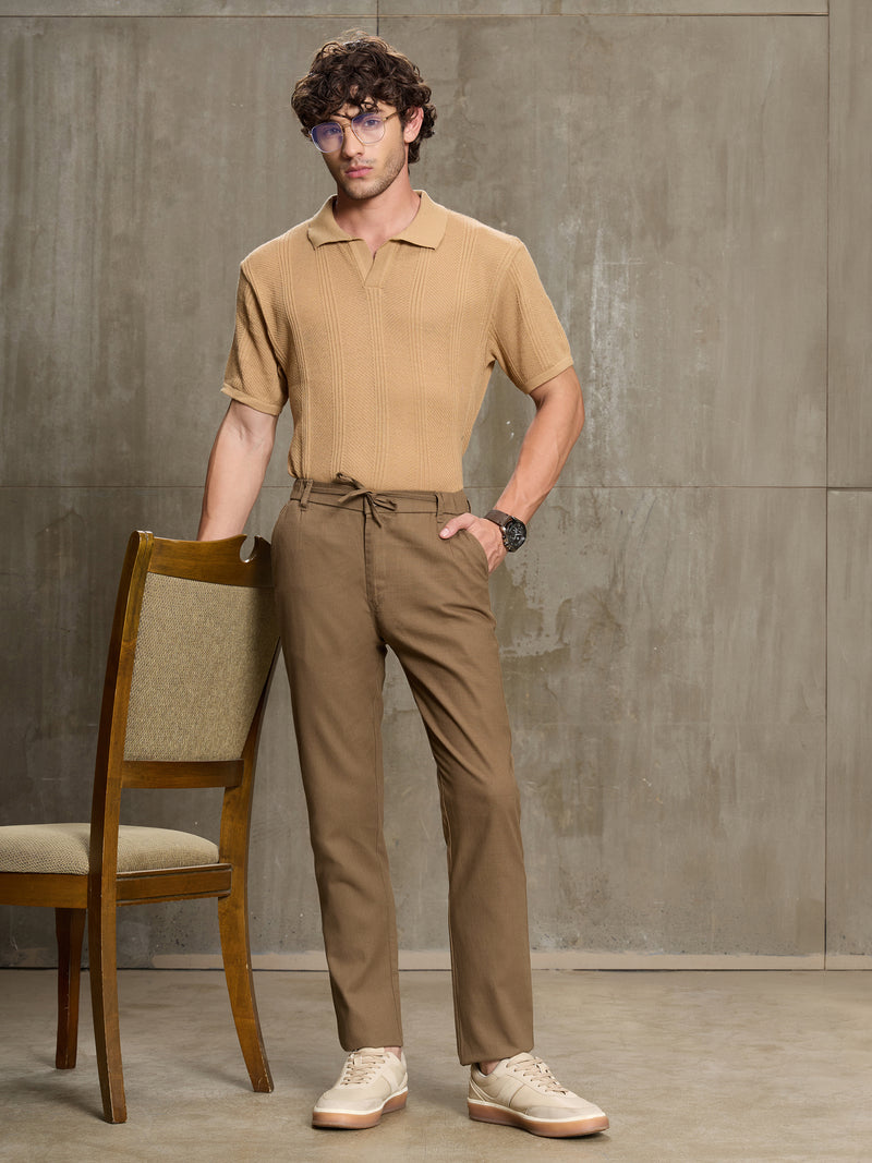 Cahoot Men's Light Brown Cotton Slub Regular Fit Trouser - view 5