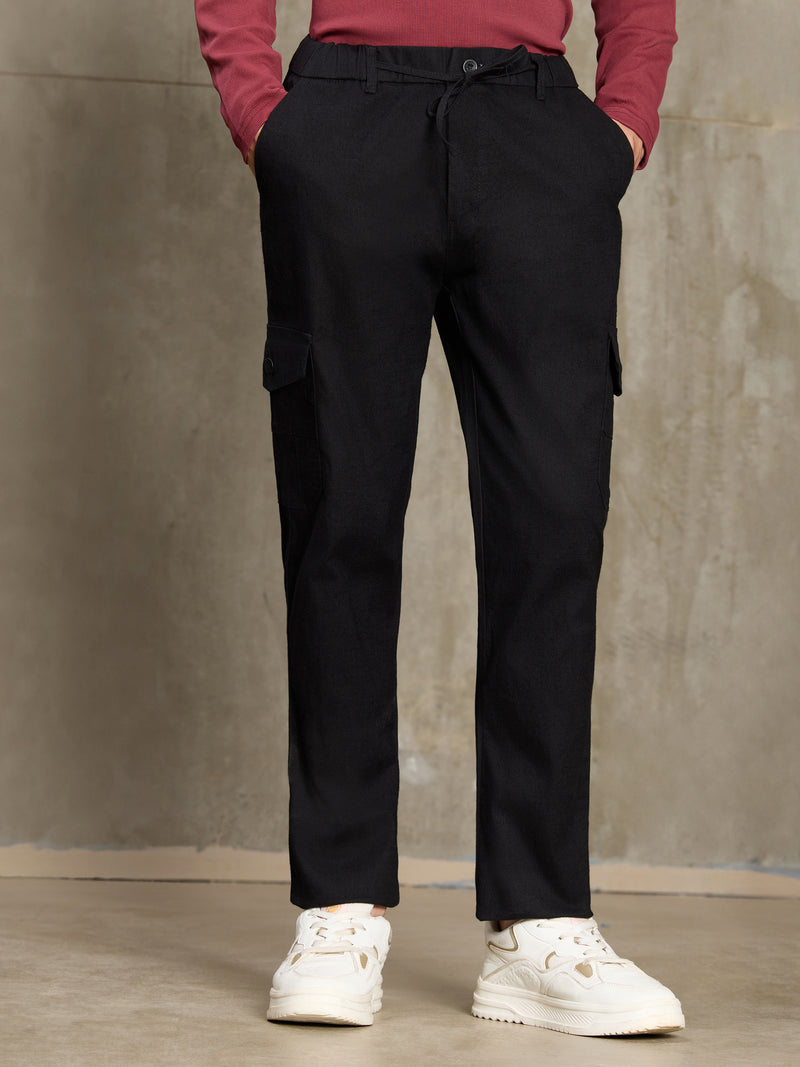 Cahoot Men's Black Cotton Slub Cargo Pants - view 2