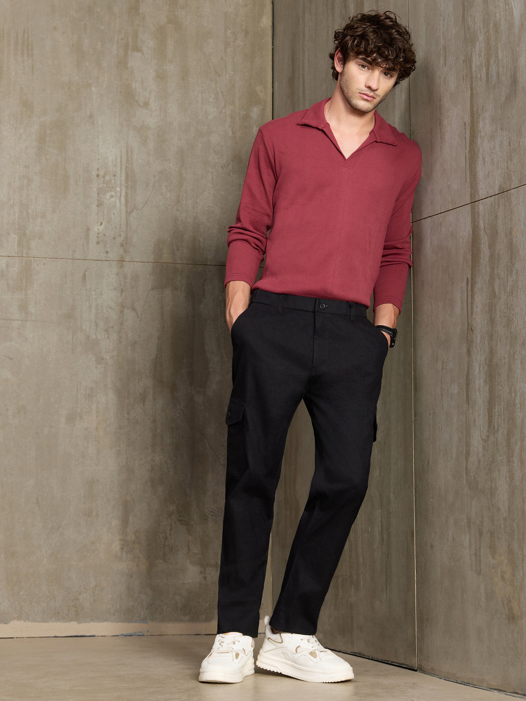 Cahoot Men's Black Cotton Slub Cargo Pants - view 5