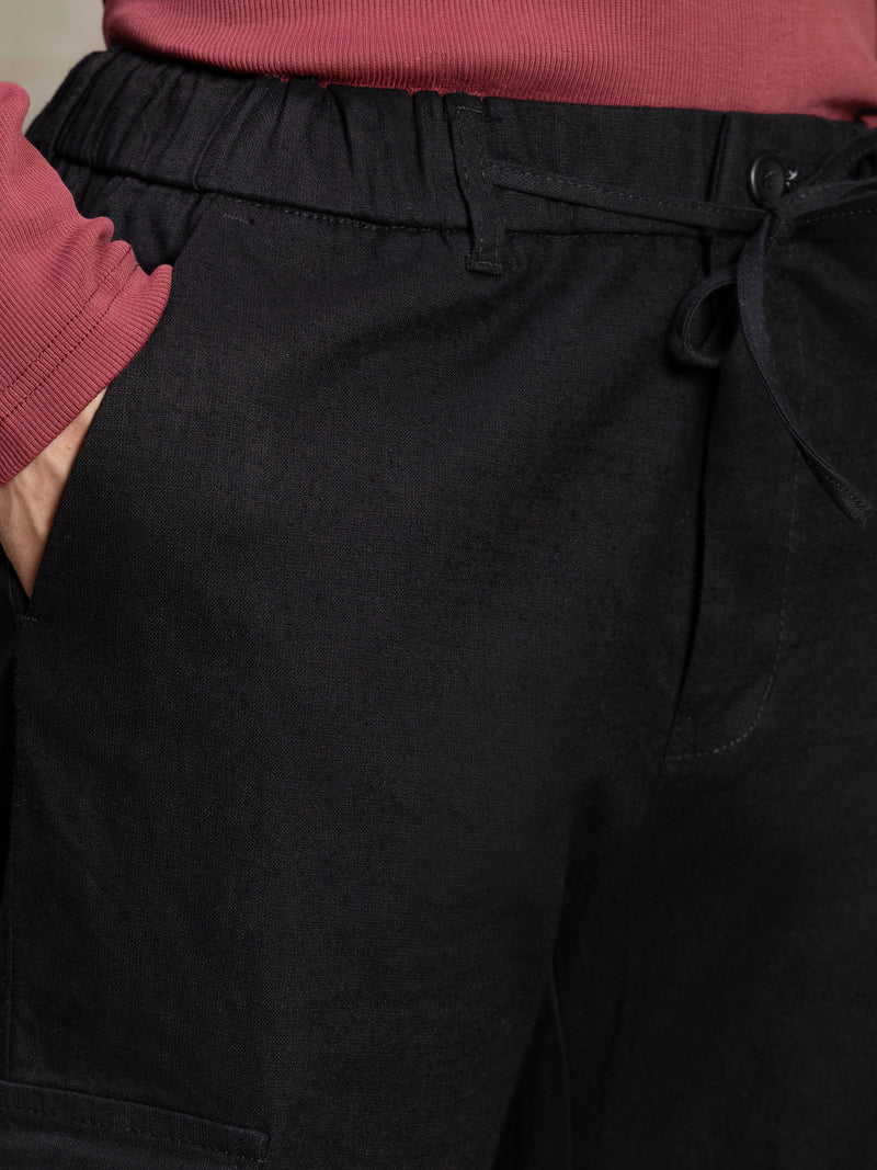 Cahoot Men's Black Cotton Slub Cargo Pants - view 6