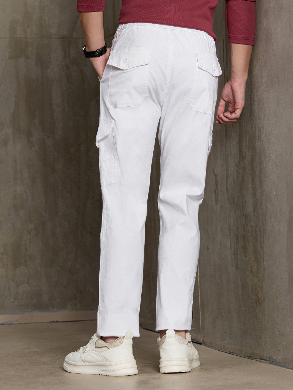 Cahoot Men's White Cotton Slub Cargo Pants - view 4