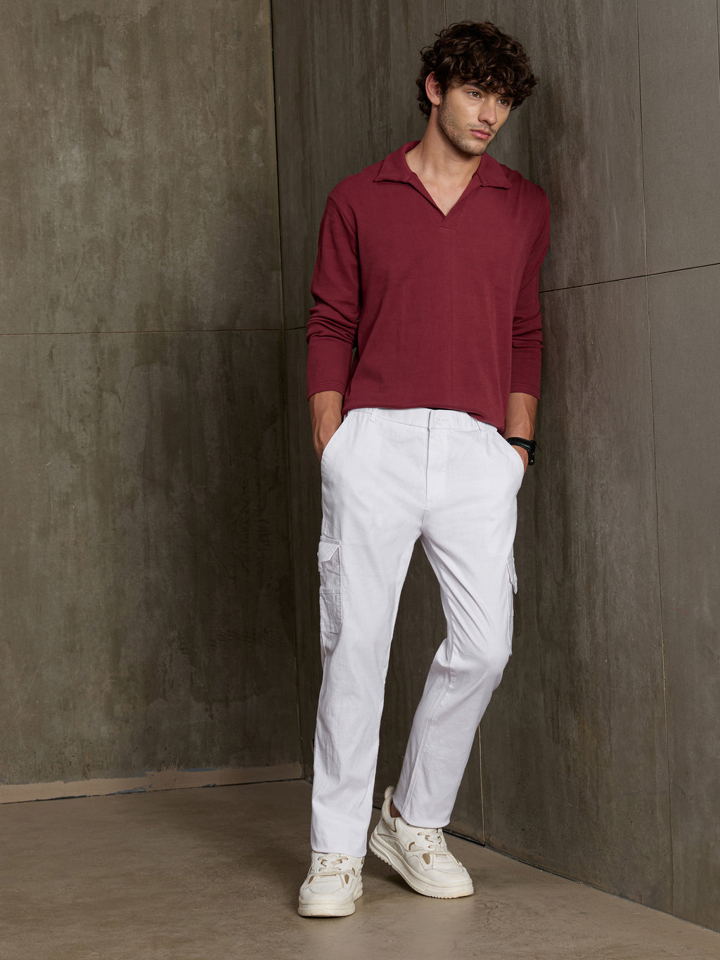 Cahoot Men's White Cotton Slub Cargo Pants - view 5