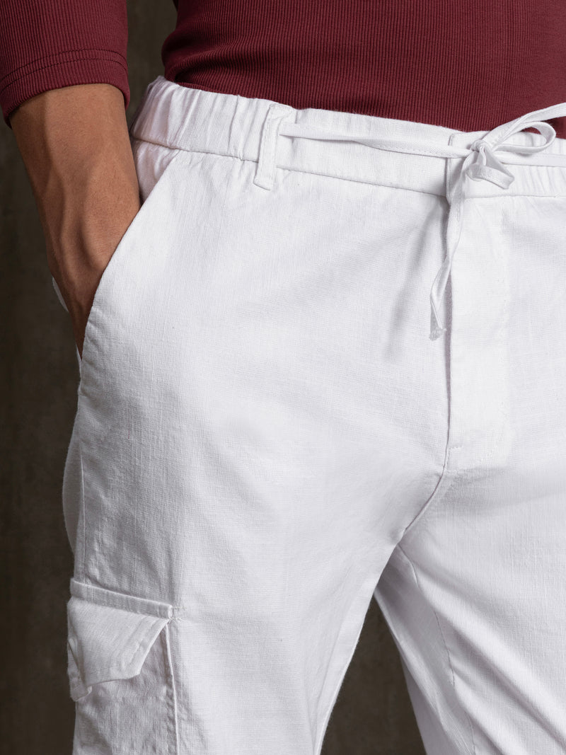 Cahoot Men's White Cotton Slub Cargo Pants - view 6