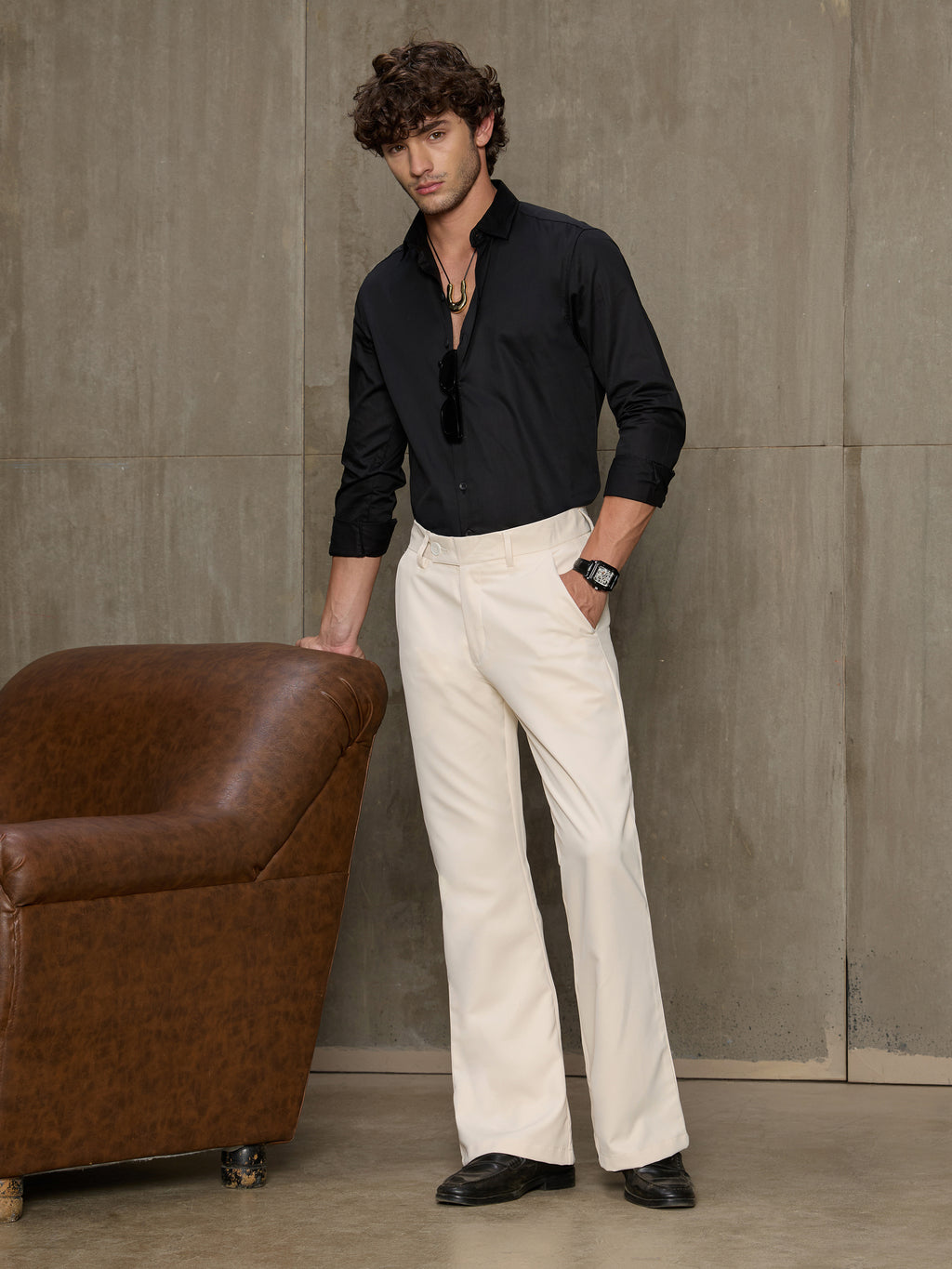 Cahoot Men's Off White Stretchable Bootcut Trouser - view 5