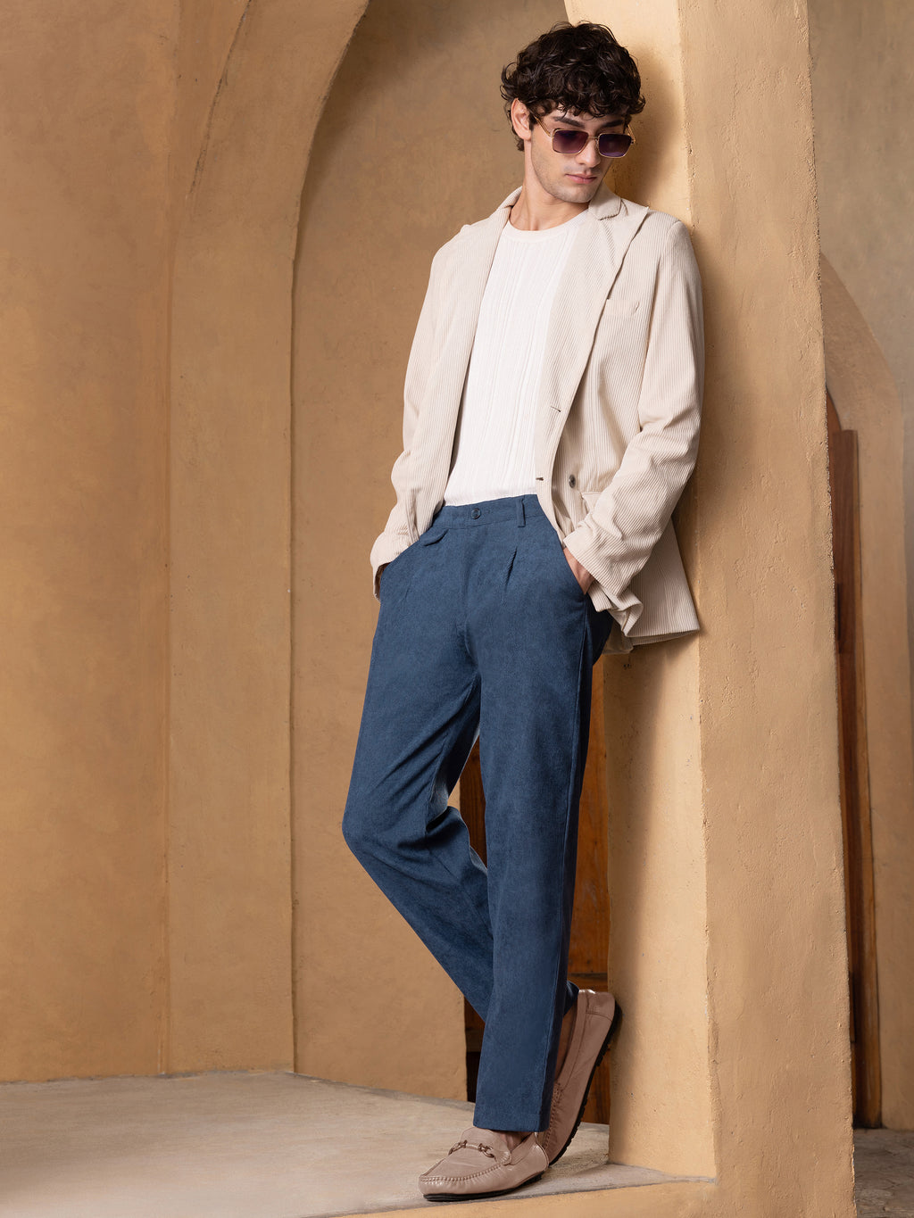 Navy Blue Mid-Rise Regular Fit Trouser