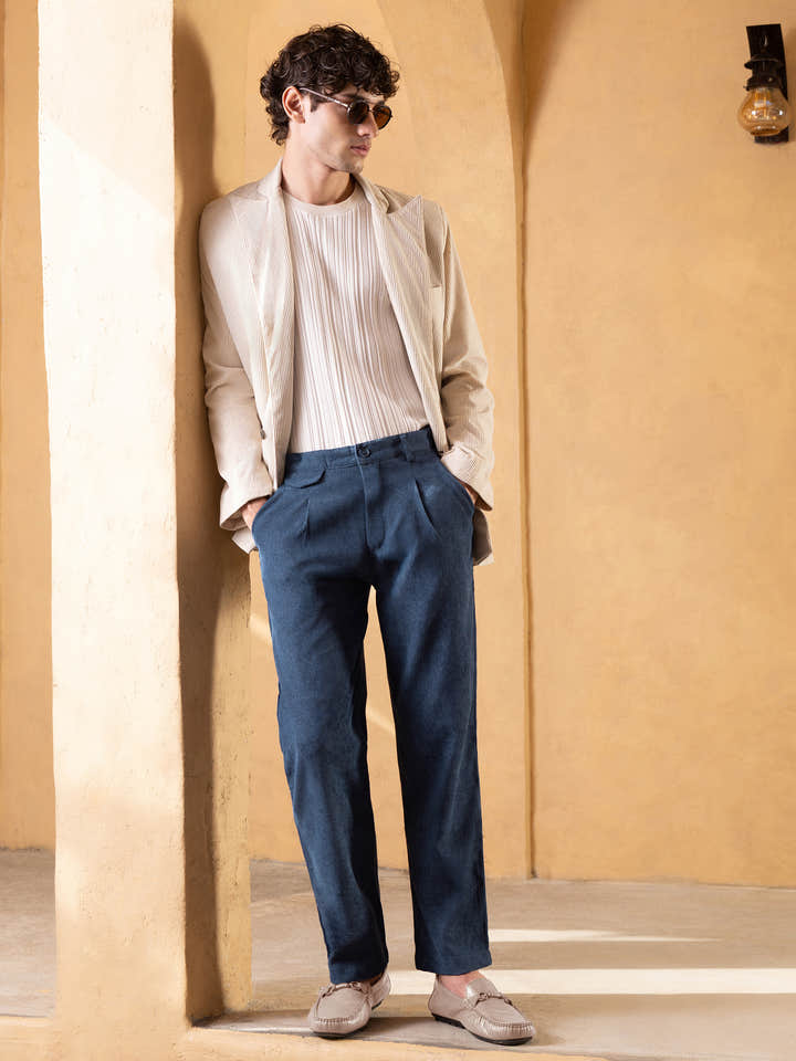 Mid-Rise Single Pleat Corduroy Regular Fit Trouser