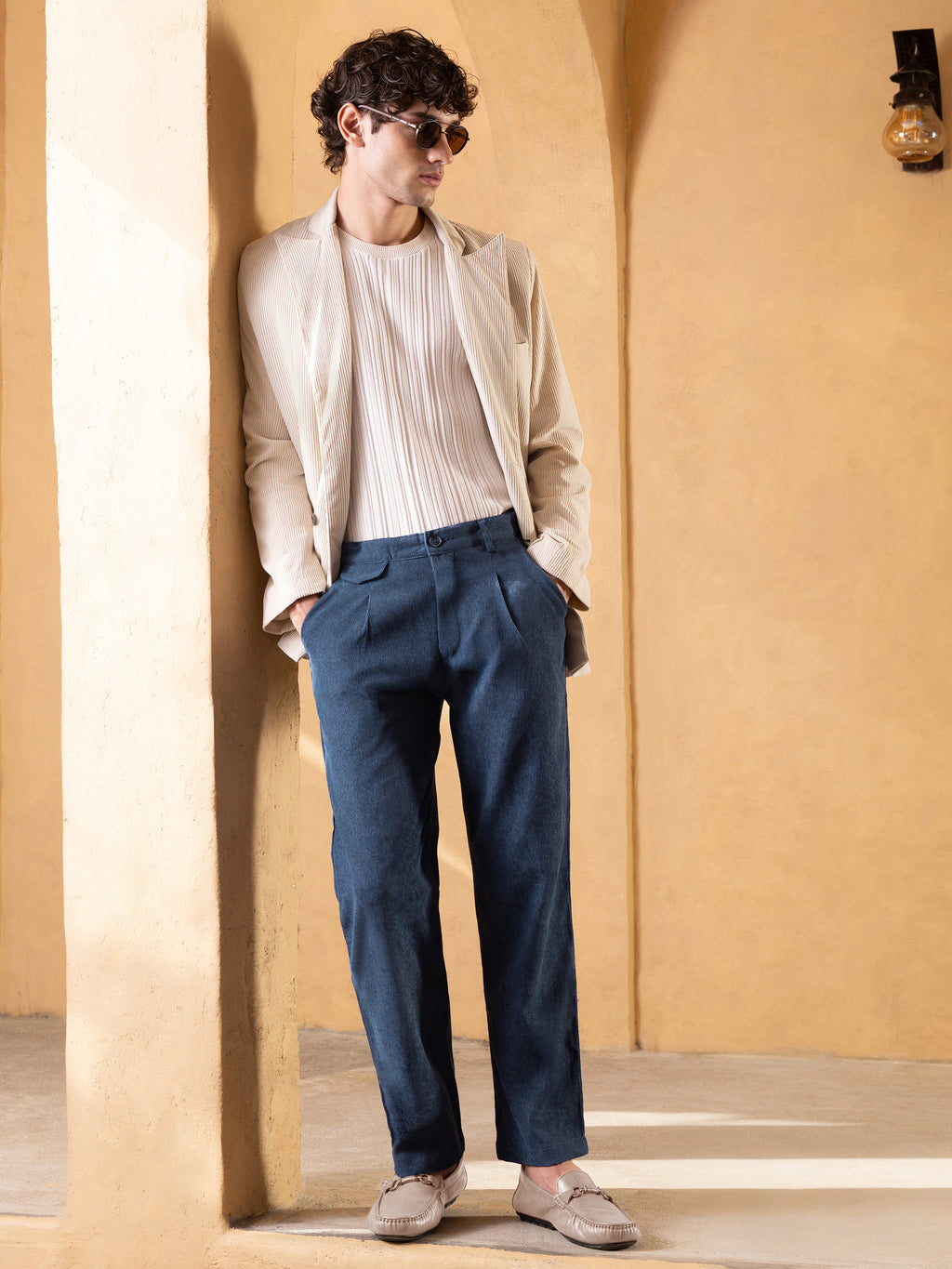 Navy Blue Mid-Rise Regular Fit Trouser