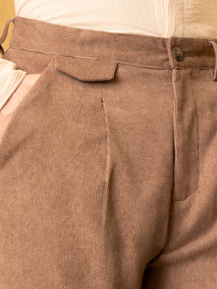 Mid-Rise Single Pleat Corduroy Regular Fit Trouser