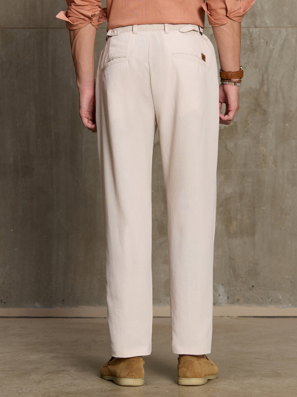 Cahoot Men's Light Beige Cotton Straight Fit Trouser With Side Tab - view 4