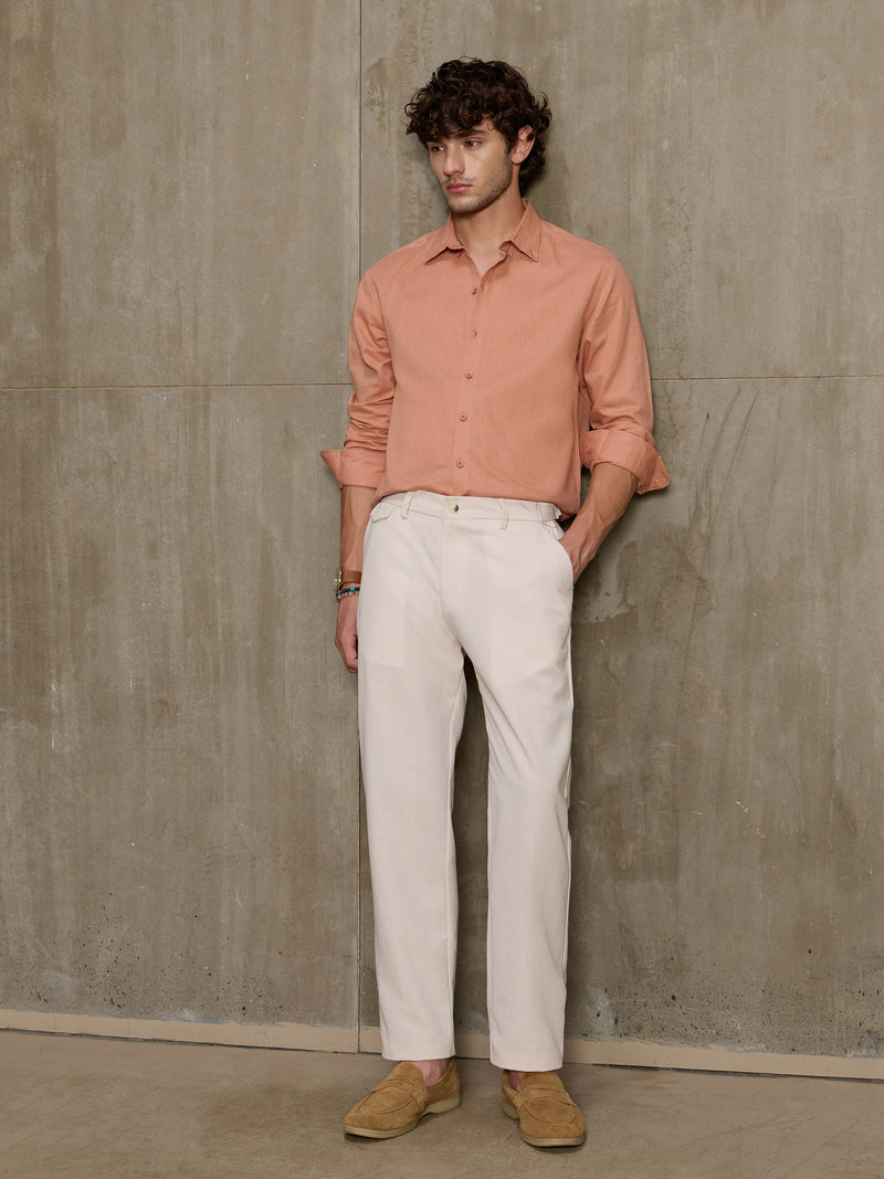 Cahoot Men's Light Beige Cotton Straight Fit Trouser With Side Tab - view 5