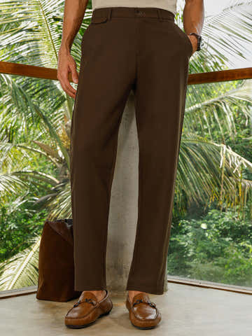 Brown Straight Fit Trousers with Side Adjusters