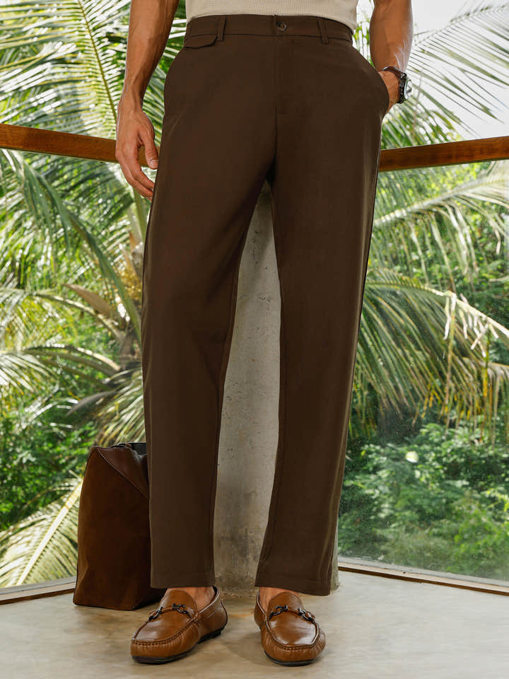 CAHOOT Men's Brown Solid Trousers - view 1