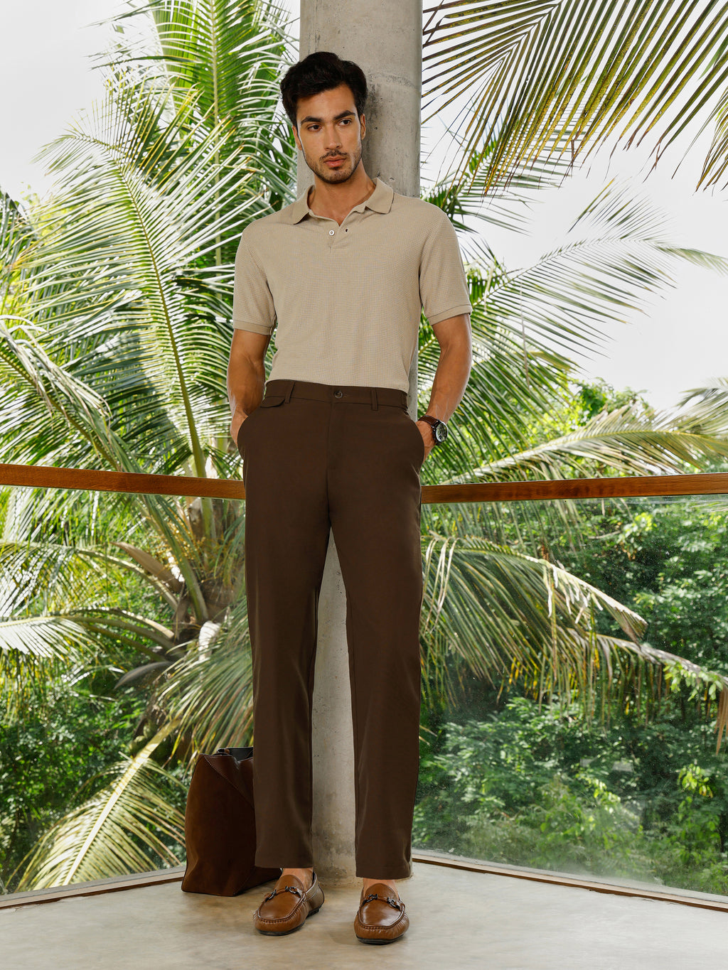 CAHOOT Men's Brown Solid Trousers - view 6