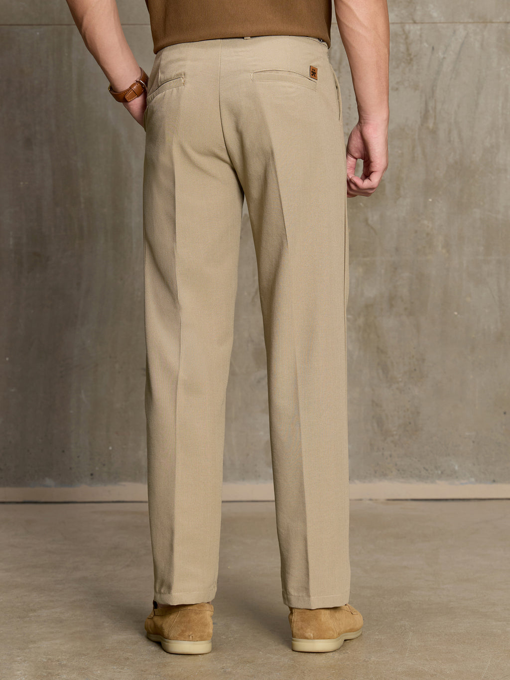 Cahoot Men's Light Brown Cotton Straight Fit Trouser With Side Tab - view 4