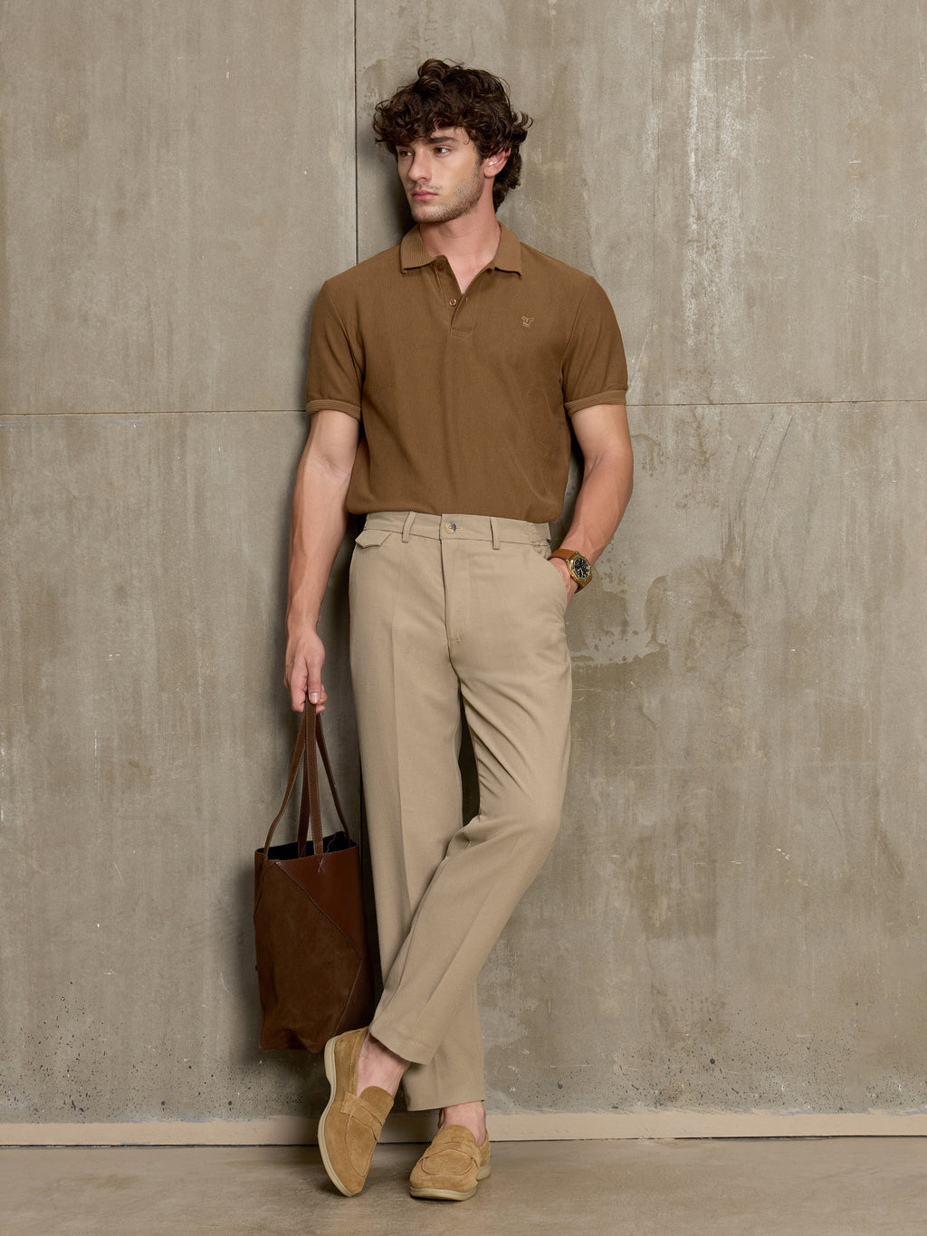 Cahoot Men's Light Brown Cotton Straight Fit Trouser With Side Tab - view 5
