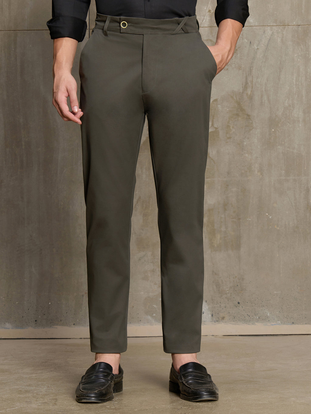 Cahoot Men's Olive Tapered 100% Cotton Trouser With Cross-Over Tab - view 2