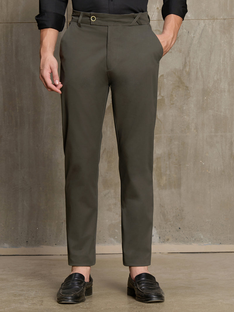 Cahoot Men's Olive Tapered 100% Cotton Trouser With Cross-Over Tab - view 2
