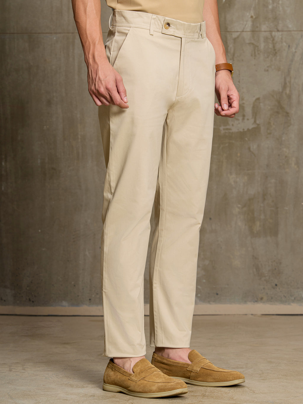 Cahoot Men's Light Beige Tapered 100% Cotton Trouser With Cross-Over Tab - view 3
