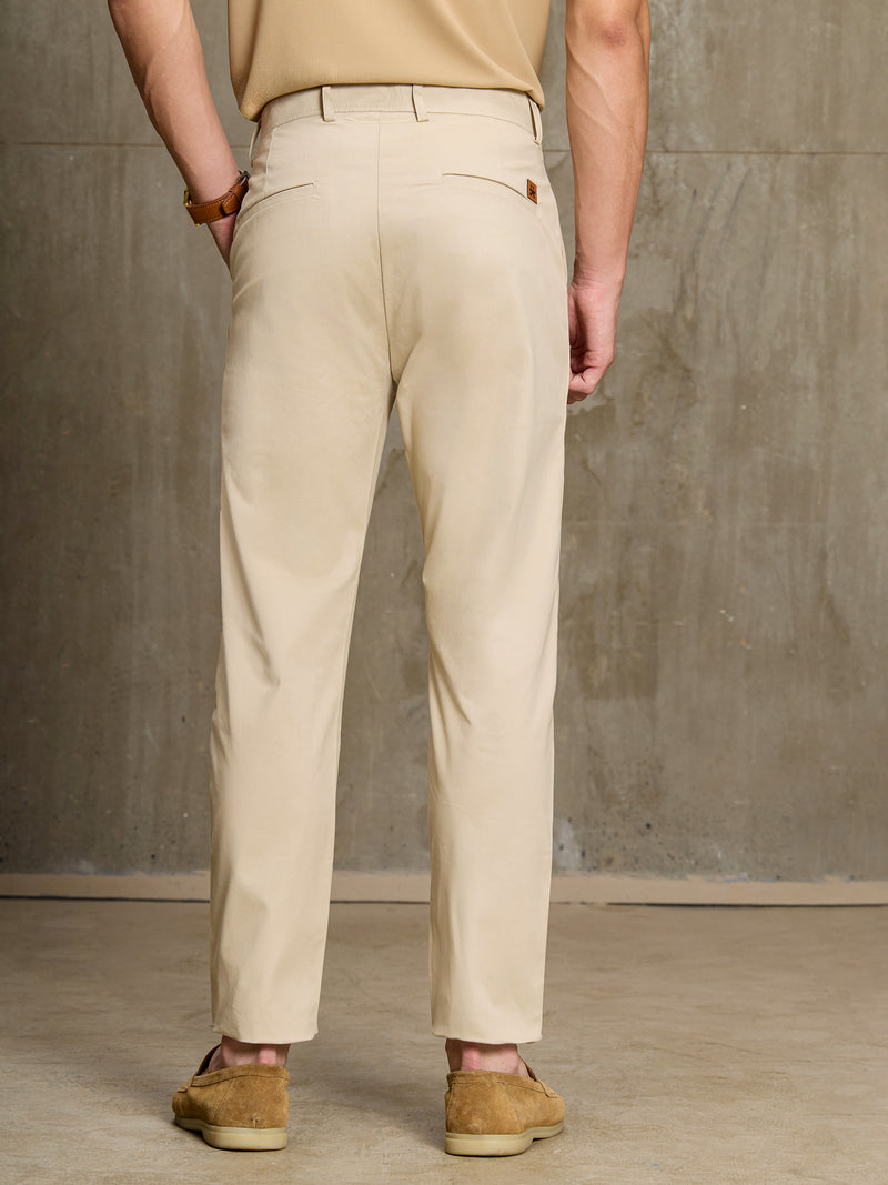 Cahoot Men's Light Beige Tapered 100% Cotton Trouser With Cross-Over Tab - view 4