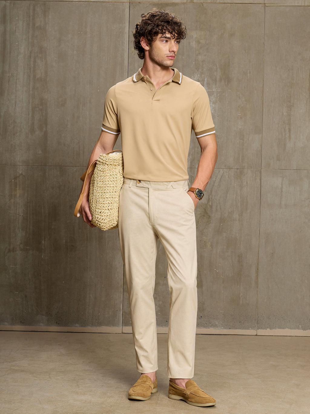 Cahoot Men's Light Beige Tapered 100% Cotton Trouser With Cross-Over Tab - view 7