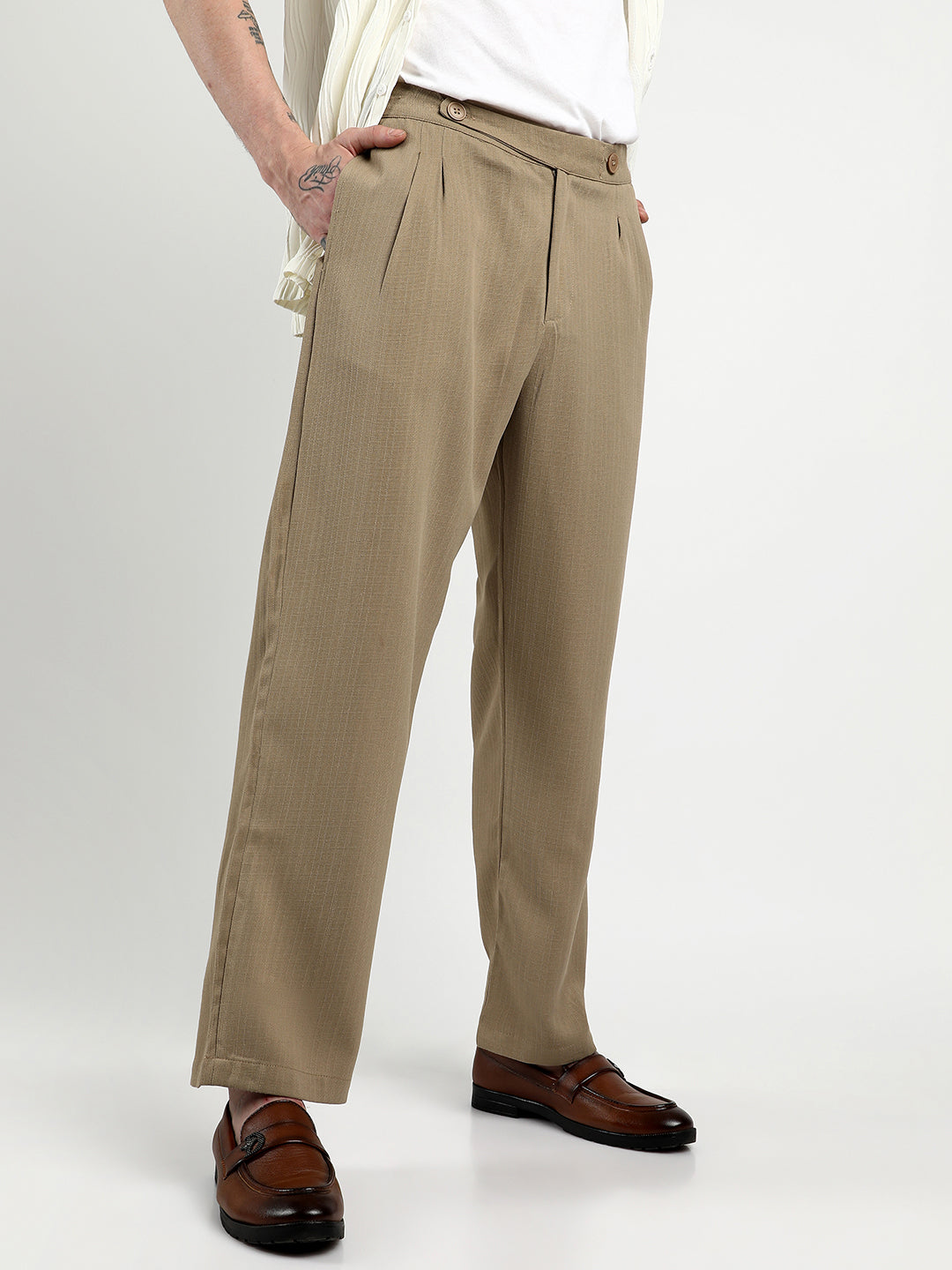 Cahoot Men's Khaki Brown Linen Trousers - Image 1