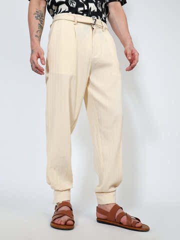 Lightweight - Textured Cuff-Hem Trousers