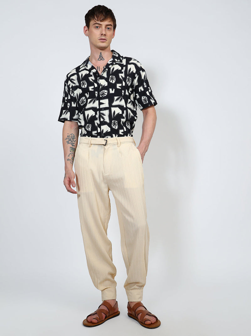 Lightweight - Textured Cuff-Hem Trousers