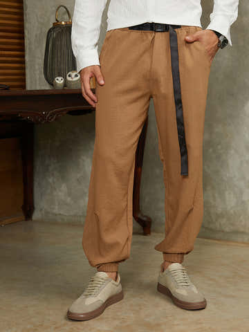 Solid Belted Cargo Pants