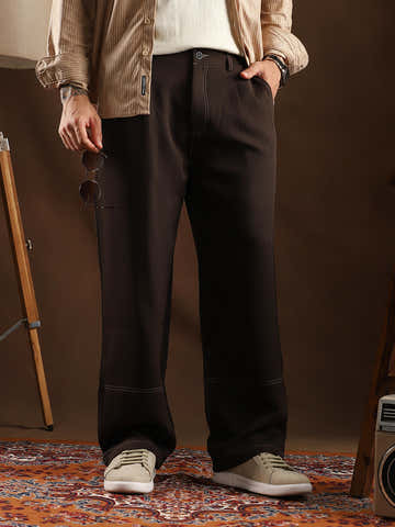 Contrast-Stitch Straight Trousers