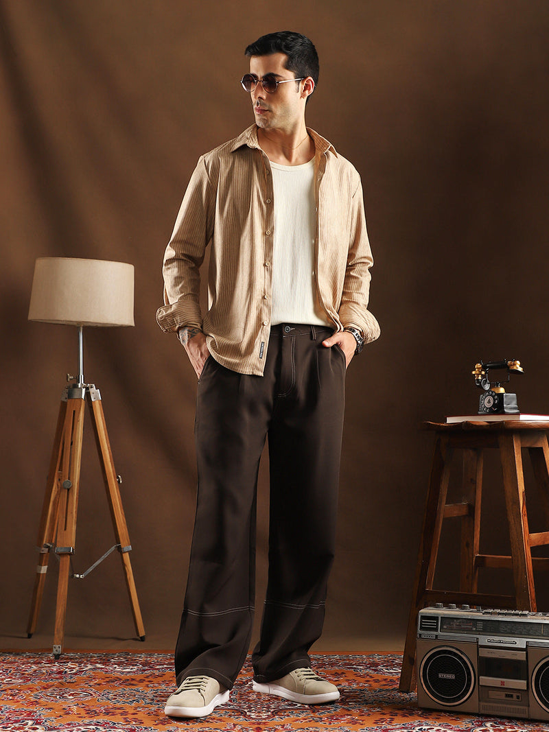 Contrast-Stitch Straight Trousers