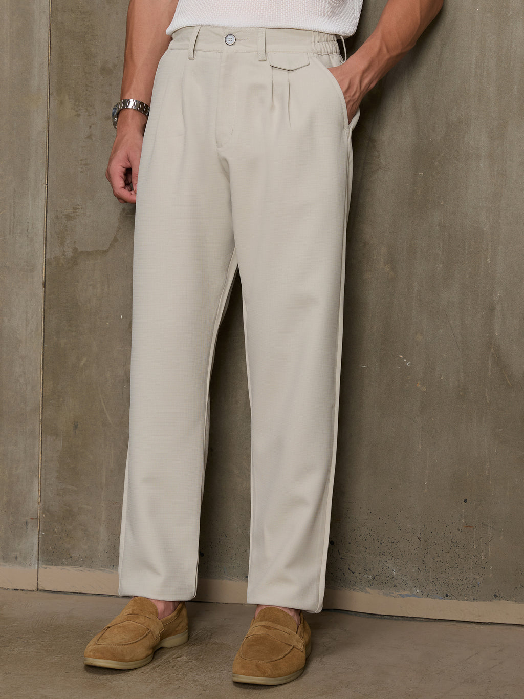 Cahoot Men's Beige Double Pleated Straight Fit Trouser - view 2